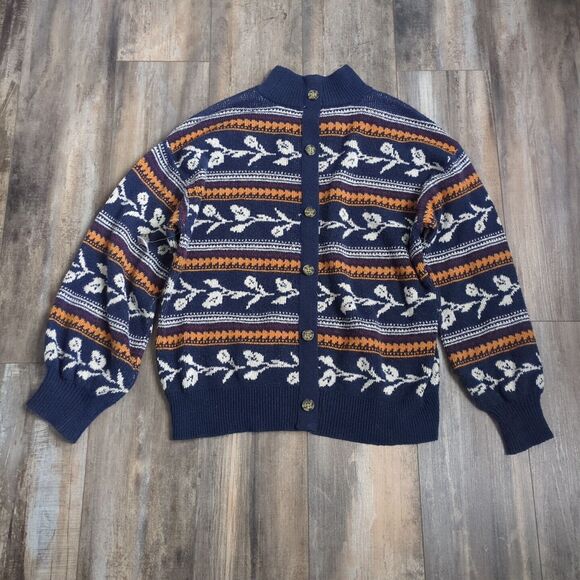 St John's Bay Back Button Mock Neck Blue Pattern Boho Chic Sweater XL NWOT - Picture 1 of 7